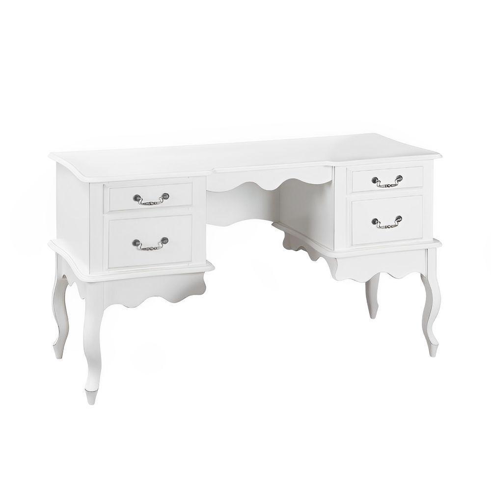 Penteadeira Clássica Com 4 Gavetas Pés Luiz Xv - Branco Laca - 4