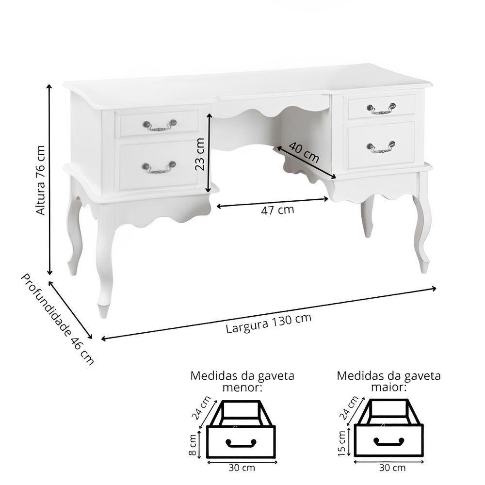 Penteadeira Clássica Com 4 Gavetas Pés Luiz Xv - Branco Laca - 5