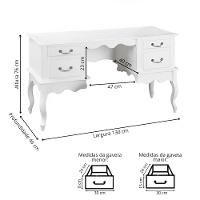 Penteadeira Clássica Com 4 Gavetas Pés Luiz Xv - Branco Laca - 5