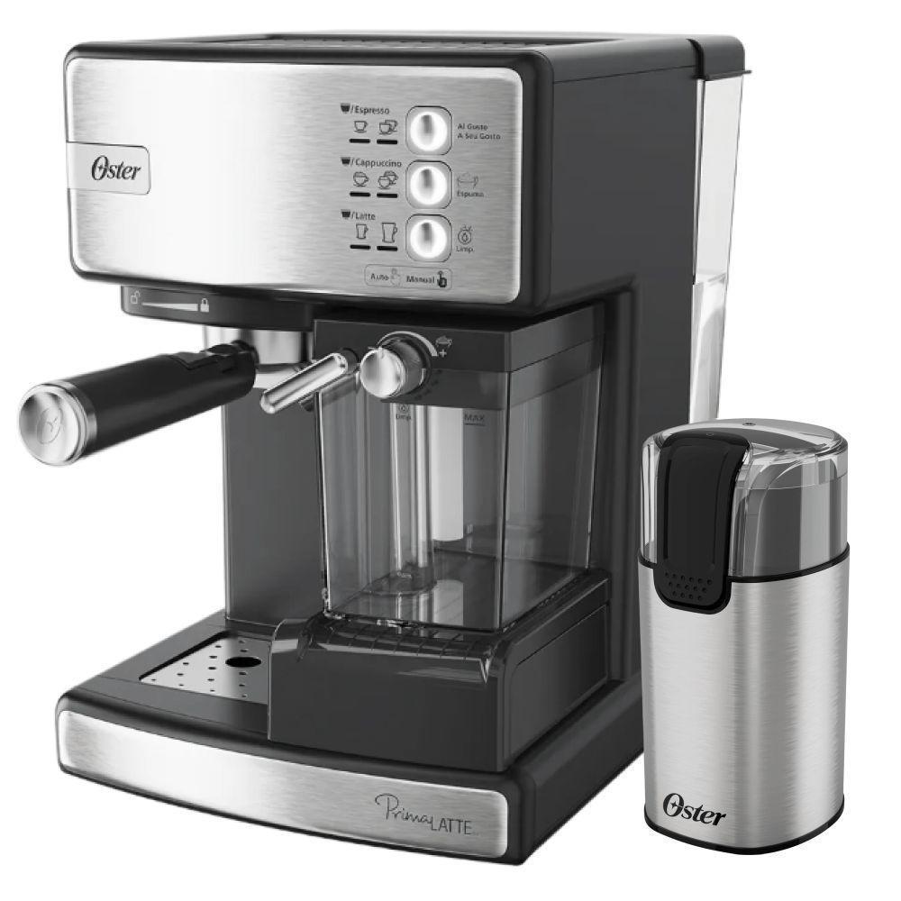Kit Cafeteira Nova PrimaLatte Inox e Moedor de Café Elétrico Inox Oster 110V - 1