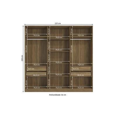 Guarda Roupa Casal Adapt N538 6 Portas de Bater 4 Gavetas Nogueira