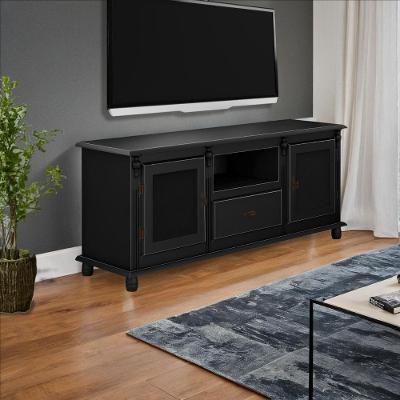 Rack Para Tv Com 2 Portas Gaveta E Nicho Pés Torneados - Preto Laca