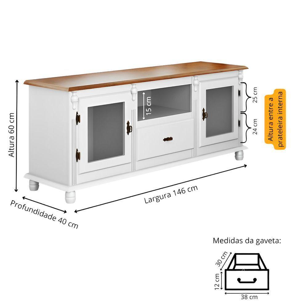 Rack Para Tv Com 2 Portas Gaveta E Nicho Pés Torneados - Branco Laca Com Tampo Imbuia Glazer - 4
