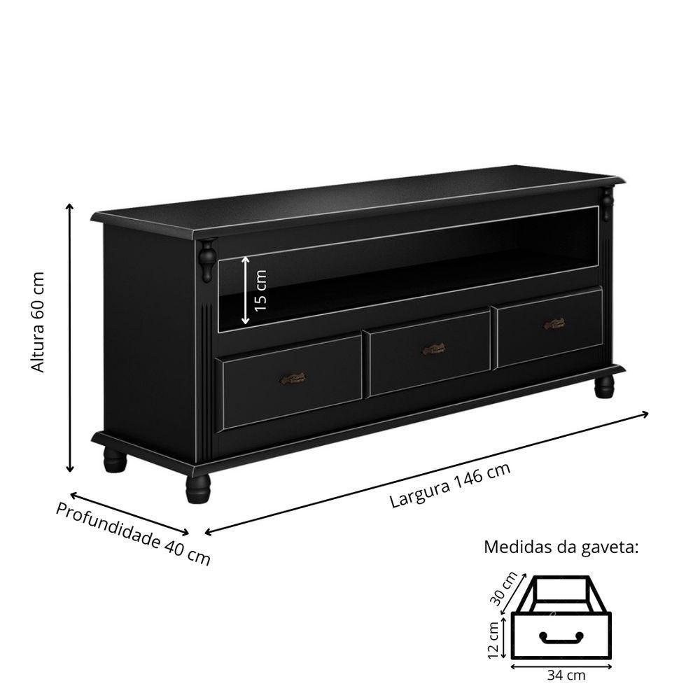 Rack Para Tv Até 65 Polegadas Com 3 Gavetas - Preto Laca - 2