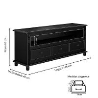 Rack Para Tv Até 65 Polegadas Com 3 Gavetas - Preto Laca - 2