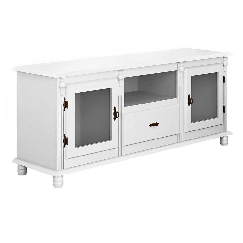 Rack Parat Tv Com 2 Portas Gaveta E Nicho Pés Torneados - Branco Laca - 2