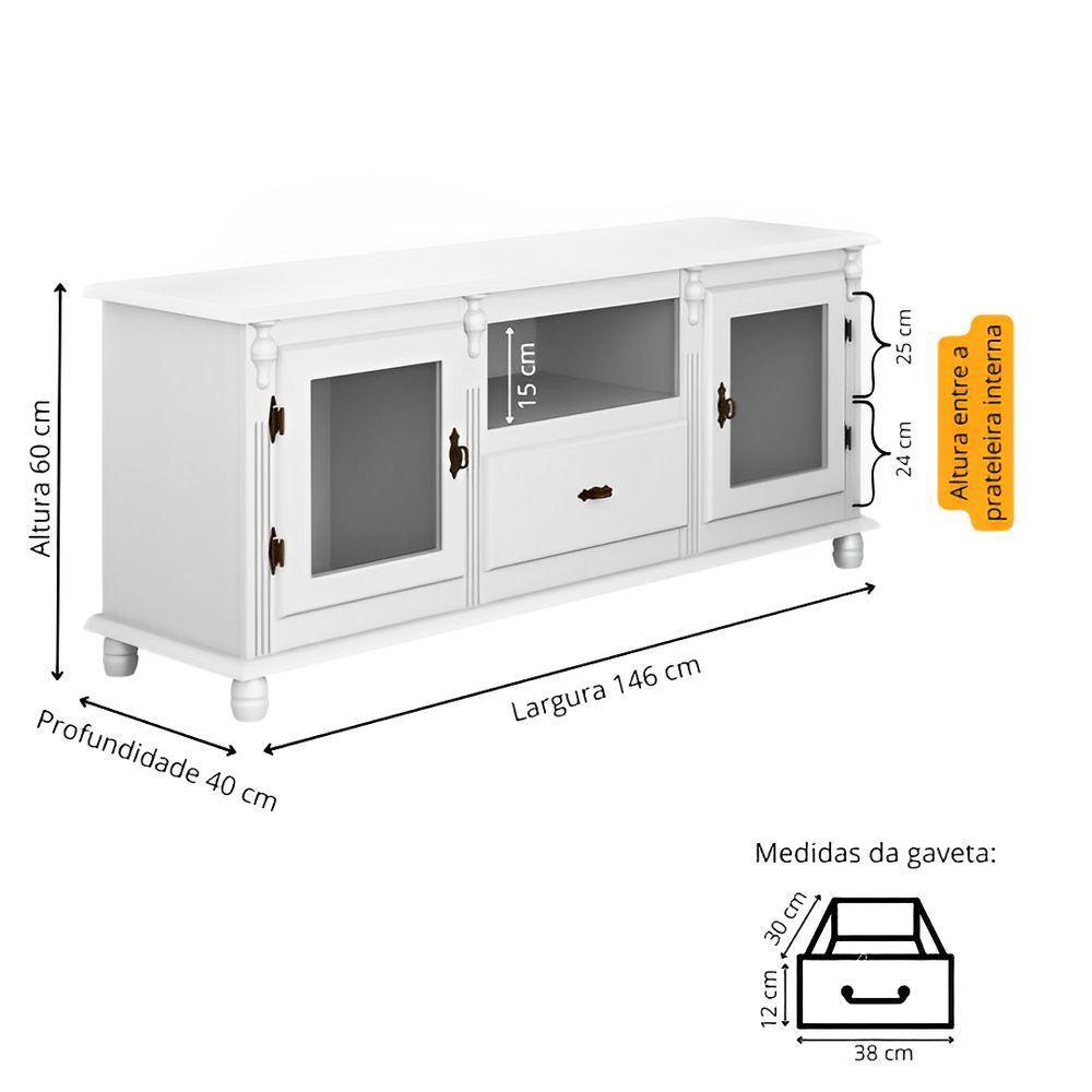 Rack Parat Tv Com 2 Portas Gaveta E Nicho Pés Torneados - Branco Laca - 4