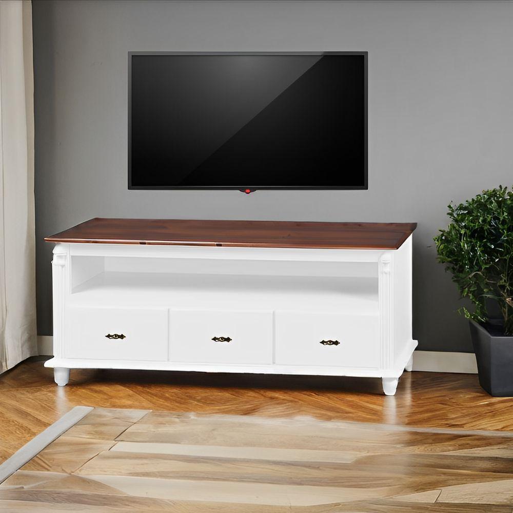 Rack Para Tv Até 65 Polegadas Com 3 Gavetas - Branco Laca Com Tampo Imbuia Glazer - 1