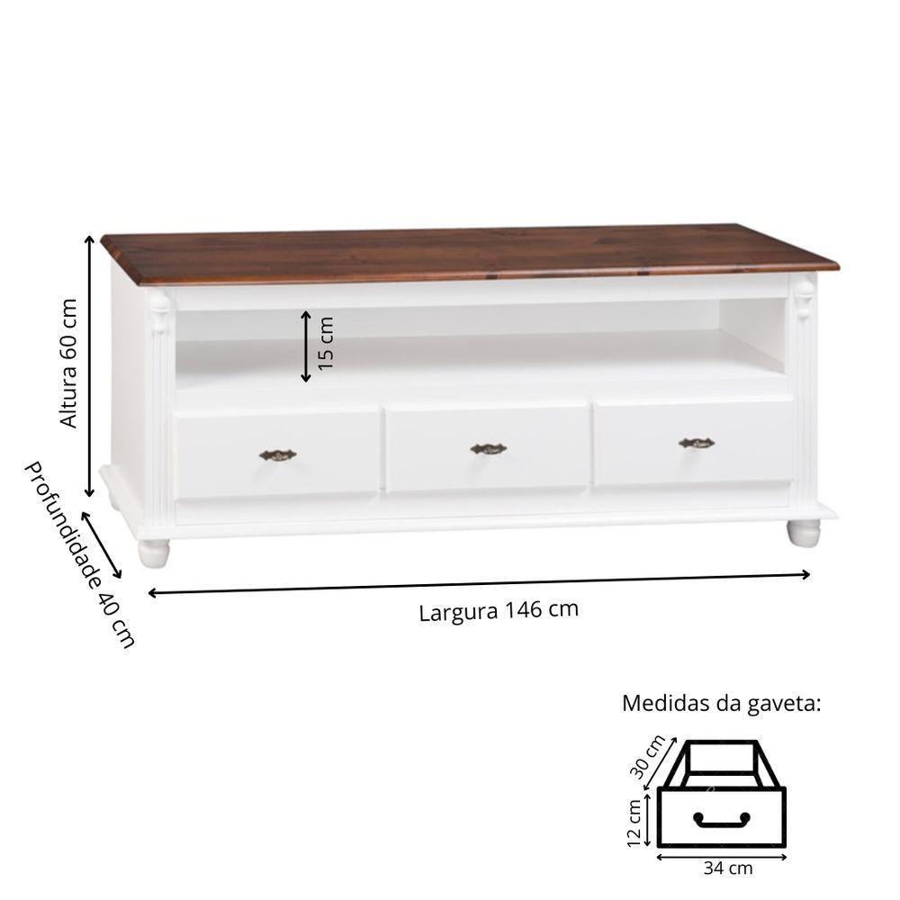 Rack Para Tv Até 65 Polegadas Com 3 Gavetas - Branco Laca Com Tampo Imbuia Glazer - 4