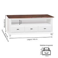 Rack Para Tv Até 65 Polegadas Com 3 Gavetas - Branco Laca Com Tampo Imbuia Glazer - 4