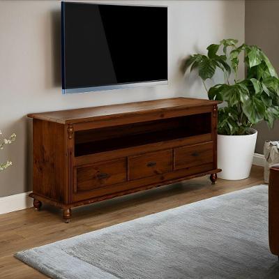 Rack Para Tv Até 65 Polegadas Com 3 Gavetas - Castanho Envelhecido
