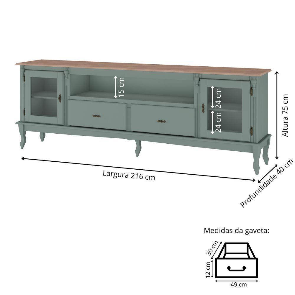 Rack Para Tv Com Pés Luiz Xv 2 Gavetas 2 Portas E Nicho - Verde Menta Laca Com Tampo Avelã - 4