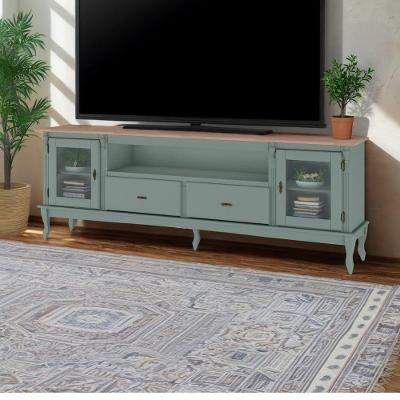 Rack Para Tv Com Pés Luiz Xv 2 Gavetas 2 Portas E Nicho - Verde Menta Laca Com Tampo Avelã