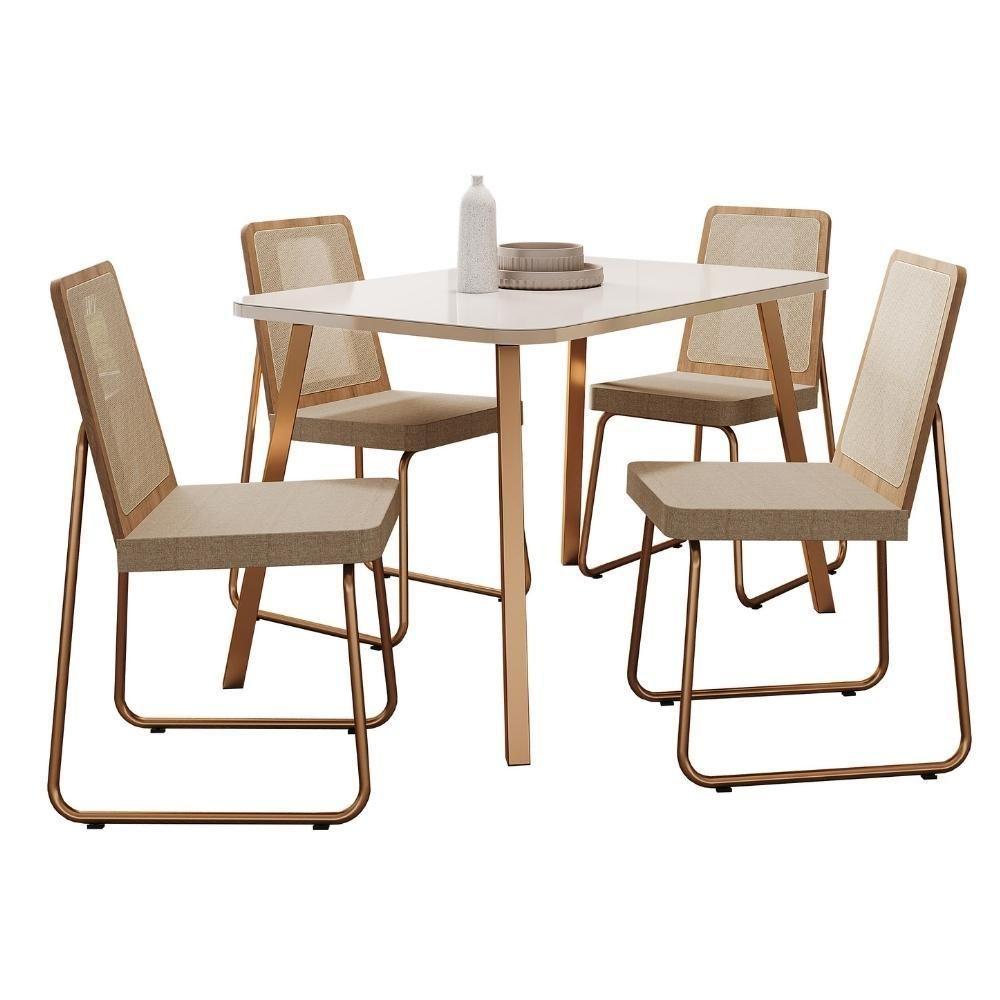 Conjunto Sala De Jantar 4 Cadeiras Dácia Carraro Gelo E Rosê - 2
