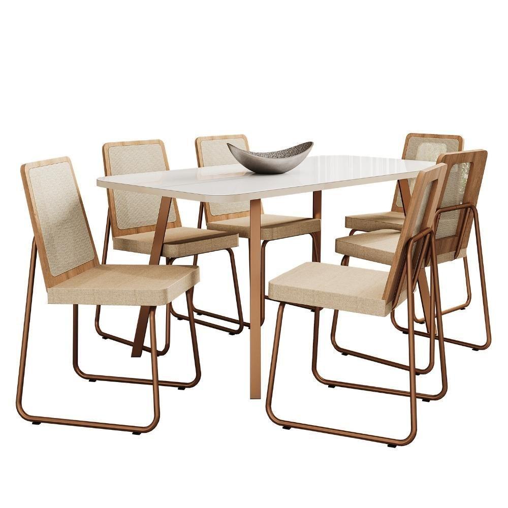 Conjunto Sala De Jantar 6 Cadeiras Sevilha Carraro Gelo E Rosê - 2