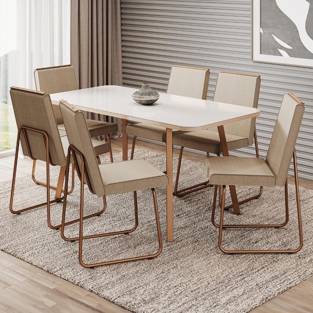 Conjunto Sala De Jantar 6 Cadeiras Cilícia Carraro Gelo E Rosê - 1