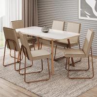 Conjunto Sala De Jantar 6 Cadeiras Cilícia Carraro Gelo E Rosê - 1