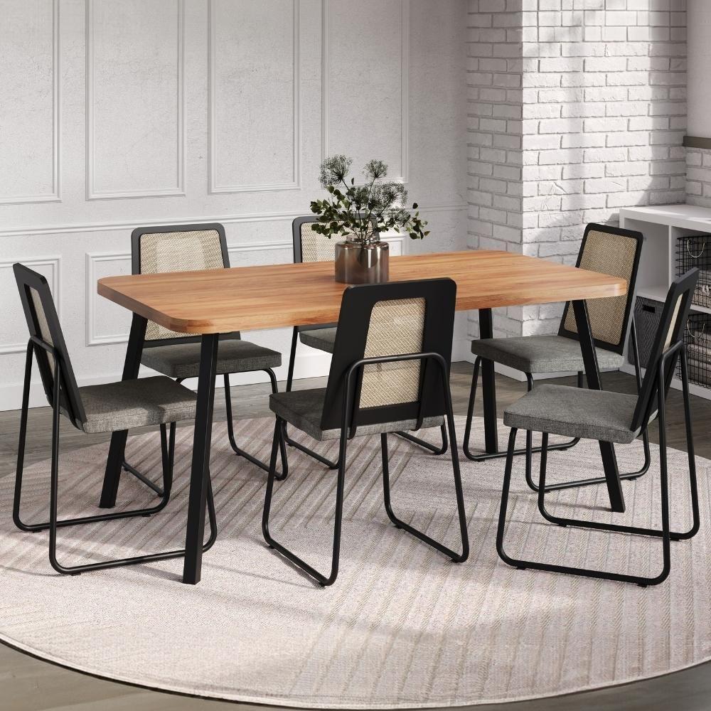 Conjunto Sala De Jantar 6 Cadeiras Catânia Carraro Nogal E Preto - 1