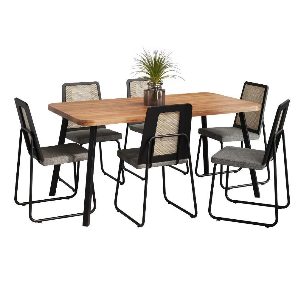 Conjunto Sala De Jantar 6 Cadeiras Catânia Carraro Nogal E Preto - 2