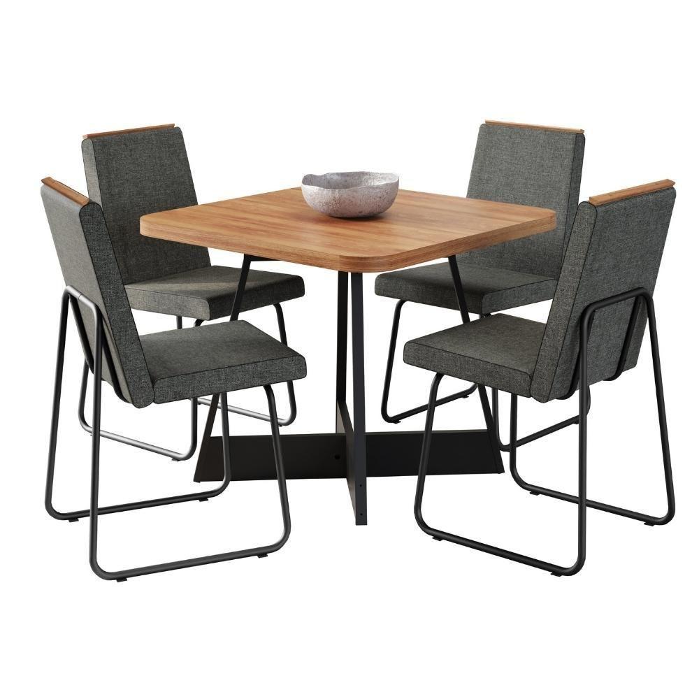 Conjunto Sala De Jantar 4 Cadeiras Belluno Carraro Nogal E Preto - 2