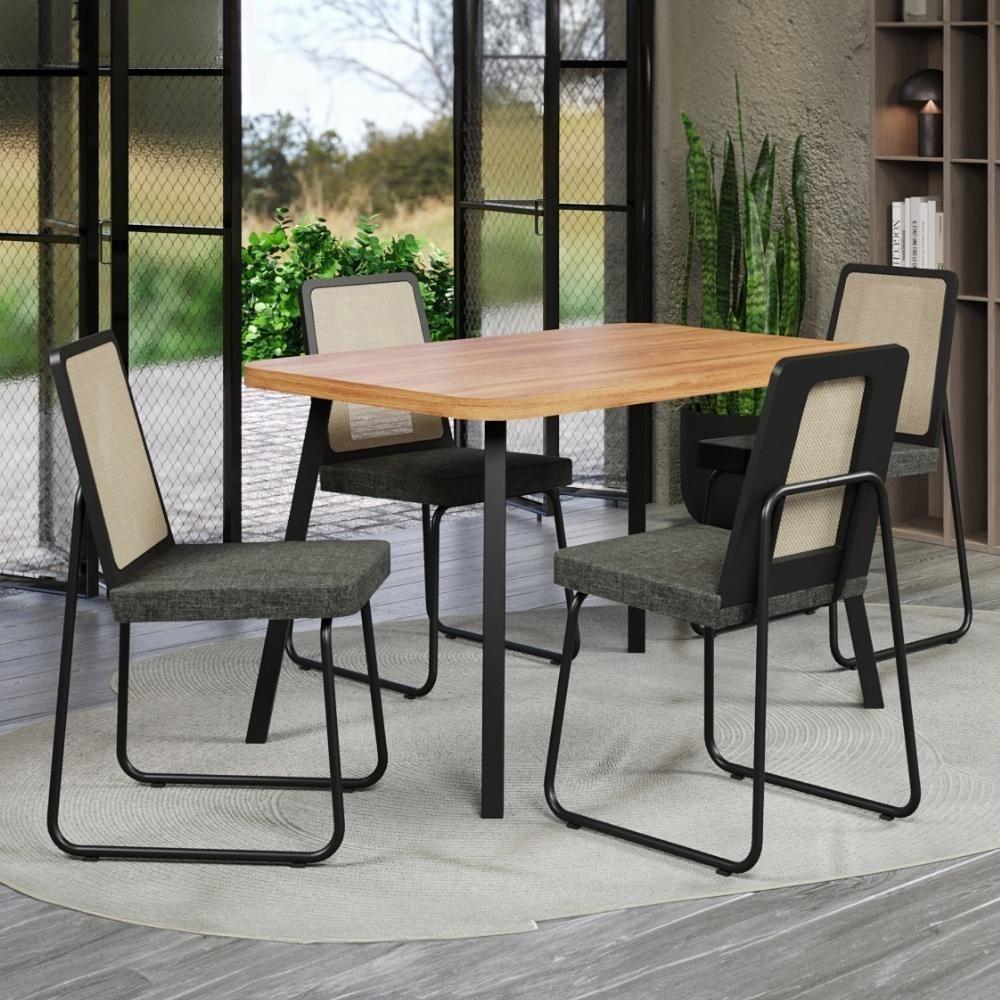 Conjunto Sala De Jantar 4 Cadeiras Trento Carraro Nogal E Preto - 1