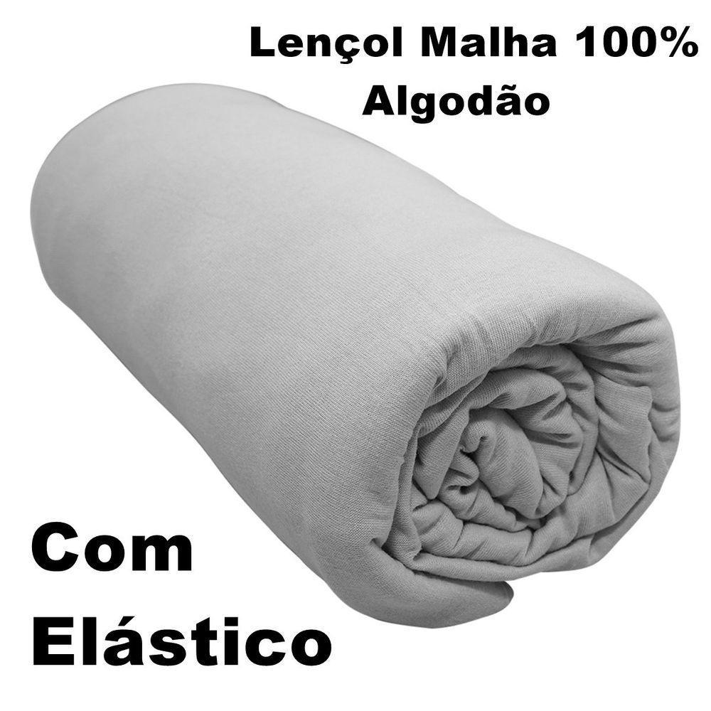 Lençol Com Elástico Casal Portallar Malha 100% Algodão Liso Linha Casa Cinza - 3