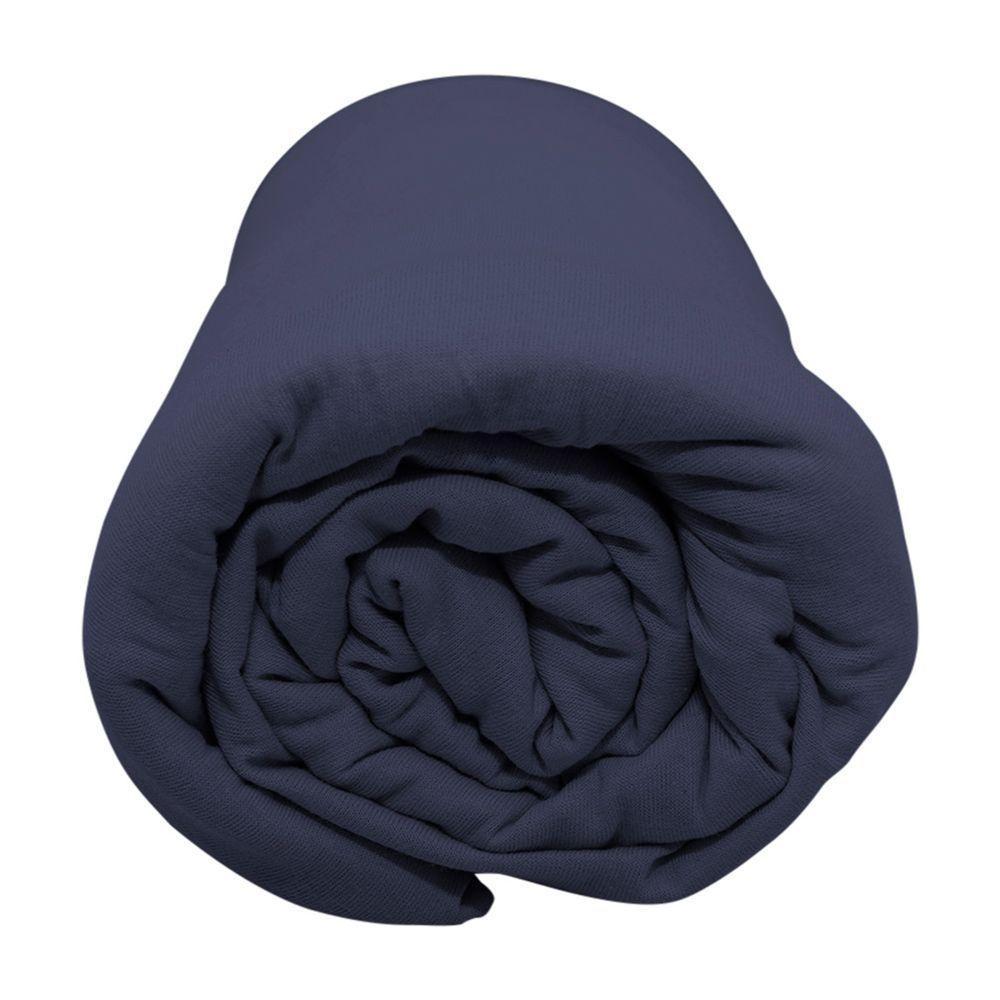 Lençol Com Elástico Solteiro Portallar Malha 100% Algodão Liso Linha Casa Azul Profundo - 2