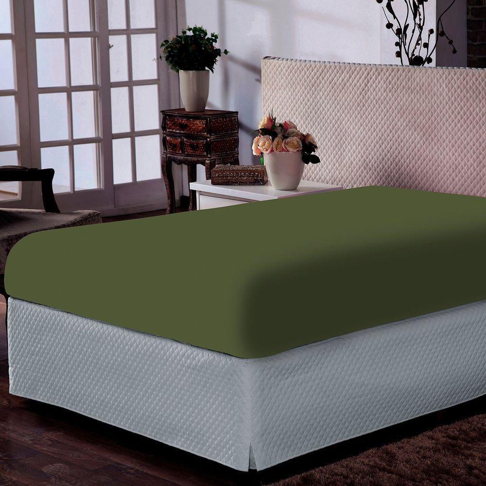 Lençol Portallar King Com Elástico Malha 100% Algodão Premiun Classic Verde Pedra - 1