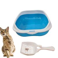 Caixa De Areia Banheiro Higiênica Bandeja Para Pets Gatos Com Borda + 1 Pá Coletora Azul - 1