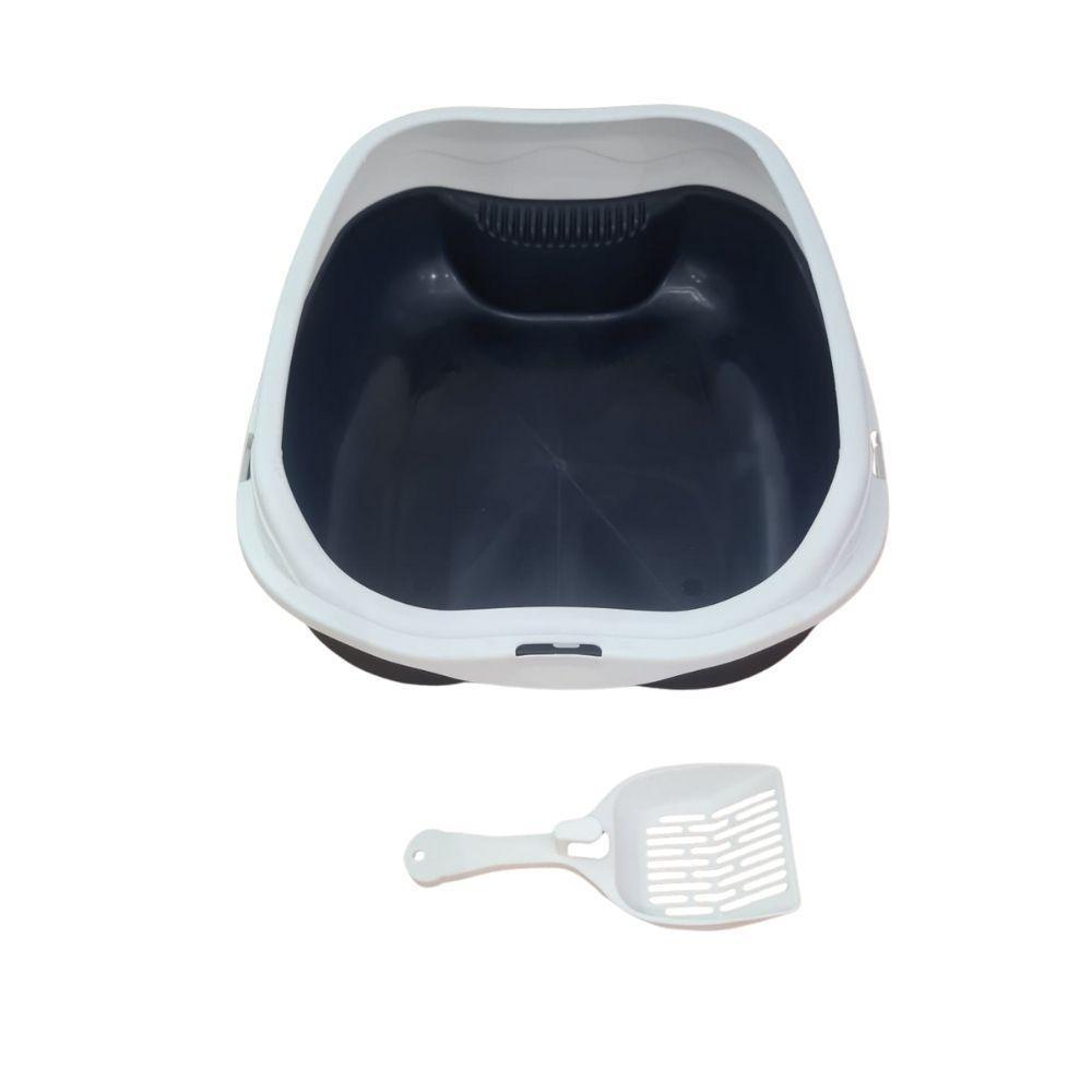 Caixa De Areia Banheiro Higiênica Bandeja Para Pets Gatos Com Borda + 1 Pá Coletora Tamanho Grande Azul Escuro - 6