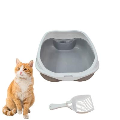 Caixa De Areia Banheiro Higiênica Bandeja Para Pets Gatos Com Borda + 1 Pá Coletora Tamanho Grande Cinza