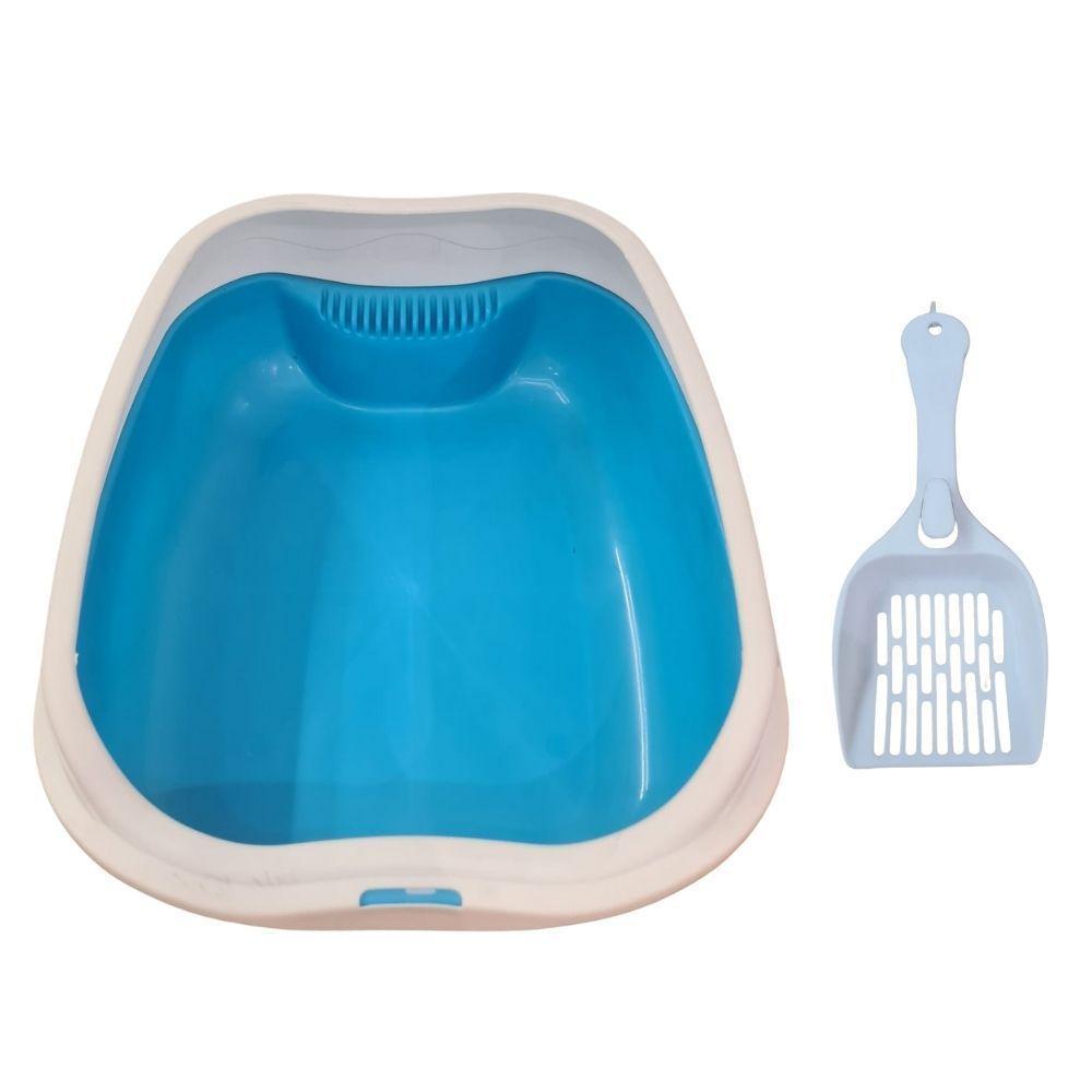 Caixa De Areia Banheiro Higiênica Bandeja Para Pets Gatos Com Borda + 1 Pá Coletora Tamanho Grande Azul - 4