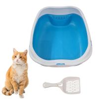 Caixa De Areia Banheiro Higiênica Bandeja Para Pets Gatos Com Borda + 1 Pá Coletora Tamanho Grande Azul - 1