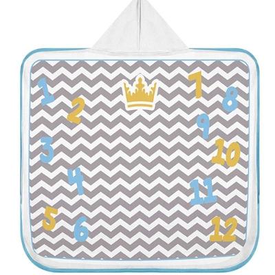 Toalha Capuz Tecebem Baby Mesversario Felpudo Estampada Com Viés Kinder 70cm90cm Azul