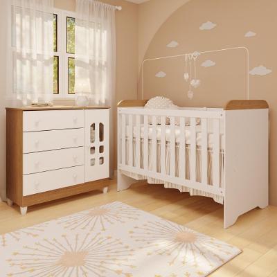 Quarto De Bebê Cômoda Com Fraldário Selena Berço 3 Em 1 Gabrielle Branco Com Bétula Carolina Baby