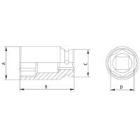 Soquete De Impacto Sextavado Longo Em Aço Cromo Molibdênio 60 Mm - Encaixe 1'' Pro - 2