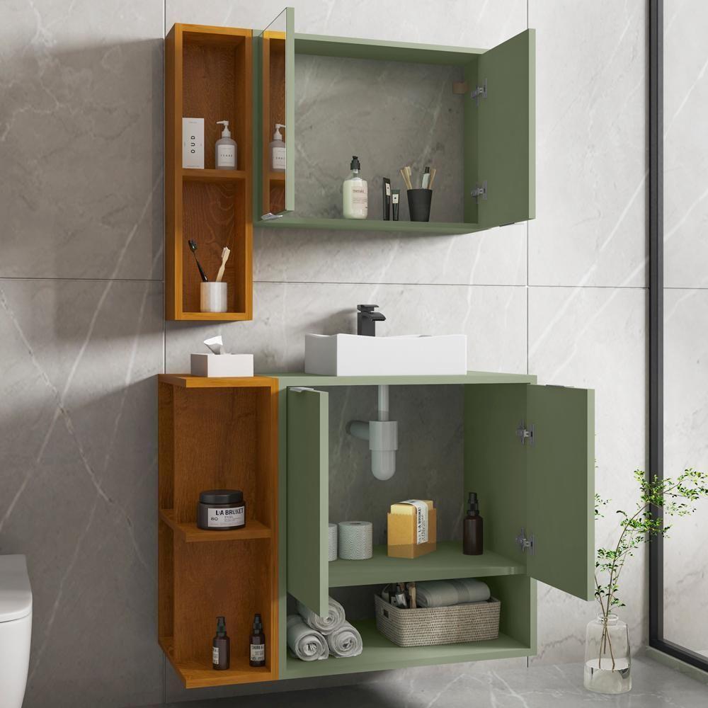 Gabinete Espelheira E Cuba Branca 70 Cm Ibiza Bechara Pistache Naturalle - 4