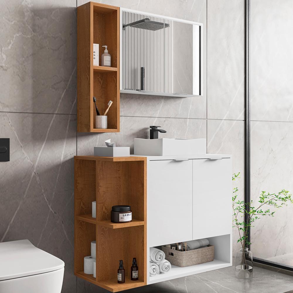 Gabinete Espelheira E Cuba Branca 70 Cm Ibiza Bechara Branco Naturalle - 2