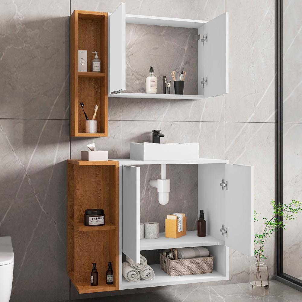 Gabinete Espelheira E Cuba Branca 70 Cm Ibiza Bechara Branco Naturalle - 4