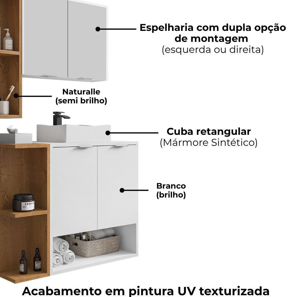 Gabinete Espelheira E Cuba Branca 70 Cm Ibiza Bechara Branco Naturalle - 5