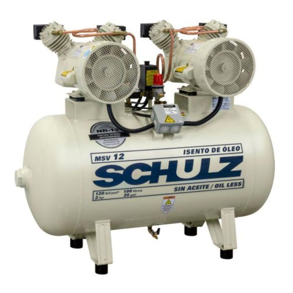 Compressor Schulz Msv 12 100 Litros 120 Libras 2 Cv 220v Monofásico Isento De óleo - 1