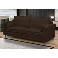 Sofá Living 3 Lugares 180Cm Pés Madeira Efraim F05 Veludo Marrom - Mpozenato - 7