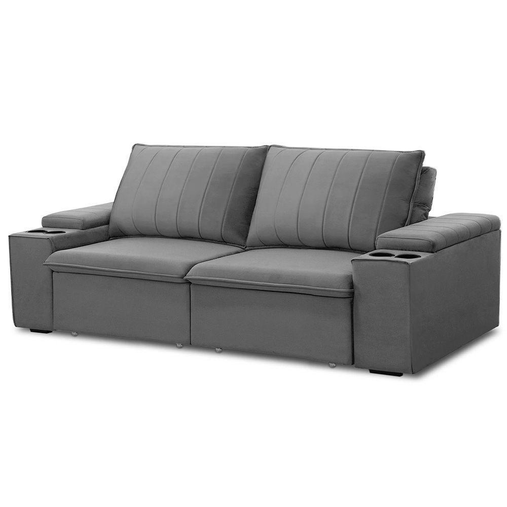 Sofá Retrátil Reclinável 3 Lugares 205Cm Baluart F05 Veludo Prata - Mpozenato - 1