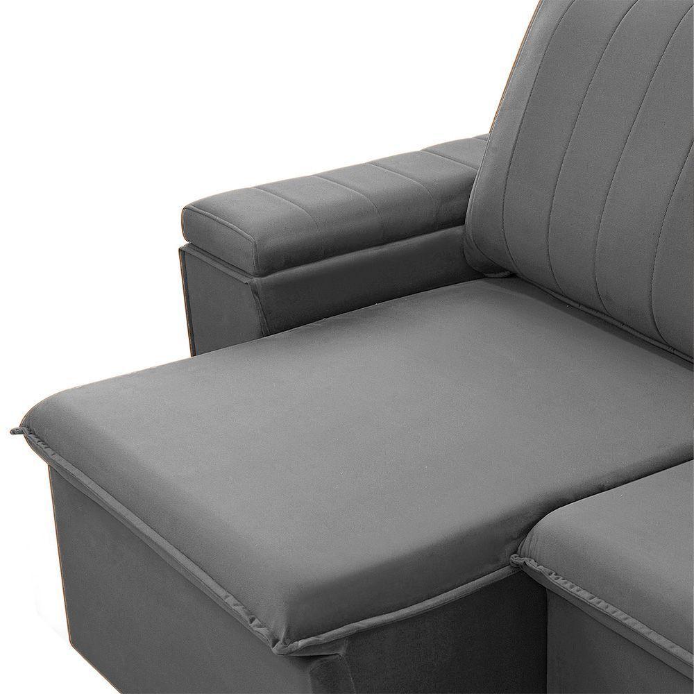 Sofá Retrátil Reclinável 3 Lugares 205Cm Baluart F05 Veludo Prata - Mpozenato - 4