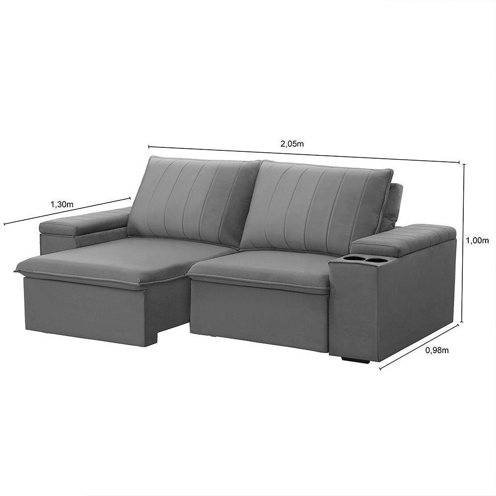 Sofá Retrátil Reclinável 3 Lugares 205Cm Baluart F05 Veludo Prata - Mpozenato - 7