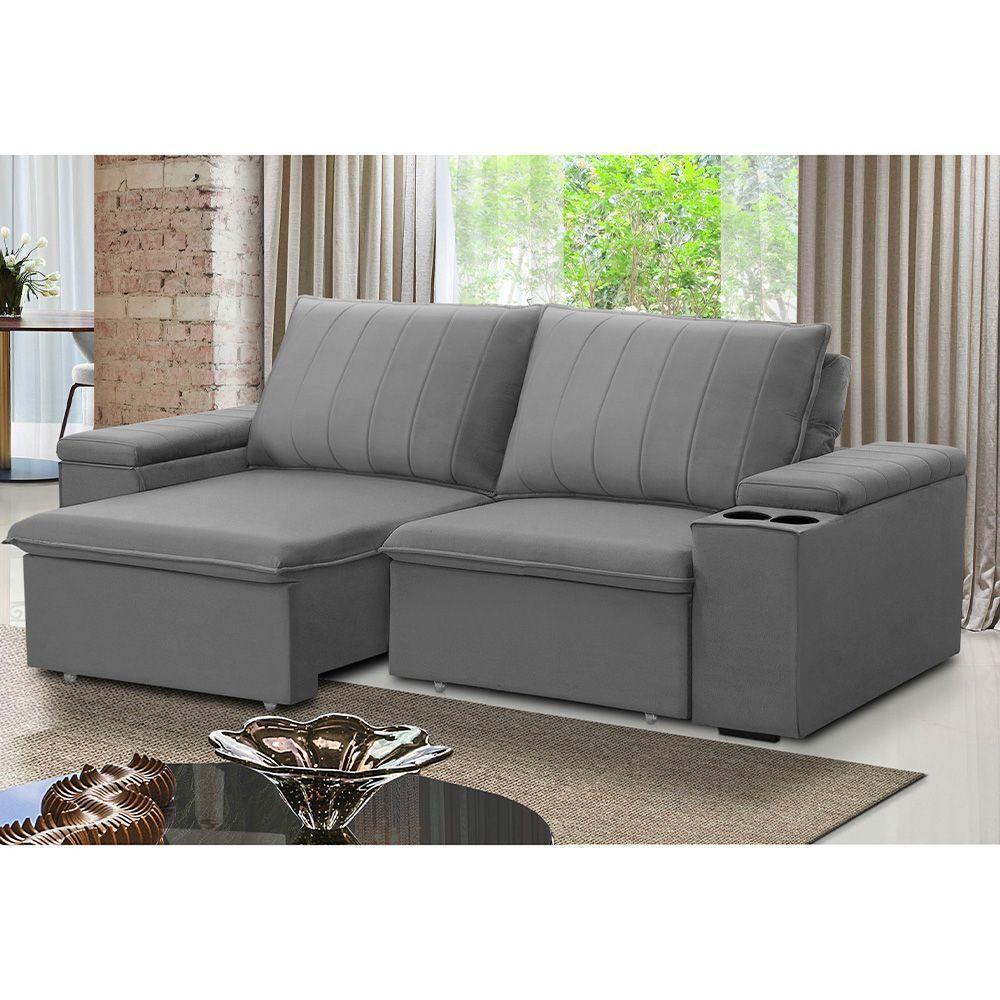Sofá Retrátil Reclinável 3 Lugares 205Cm Baluart F05 Veludo Prata - Mpozenato - 9