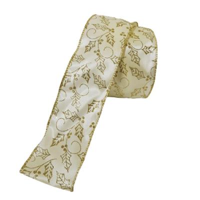 Fita Natal Aramada Creme Com Dourado Comp 9.14m