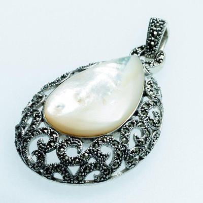 Pingente Bali Prata 925 Gota Com Pedra Natural - Madrepérola