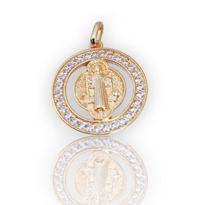 Pingente Medalhão São Bento Cravejado Dourado