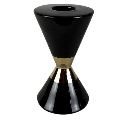 Castiçal Decorativo Cerâmica Preto e Dourado 18,5cm